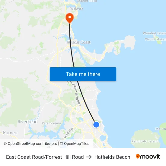 East Coast Road/Forrest Hill Road to Hatfields Beach map