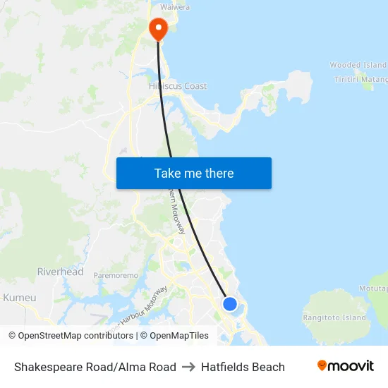 Shakespeare Road/Alma Road to Hatfields Beach map