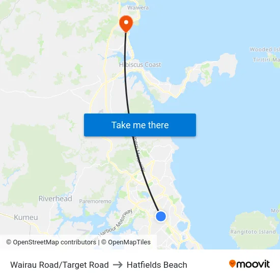 Wairau Road/Target Road to Hatfields Beach map