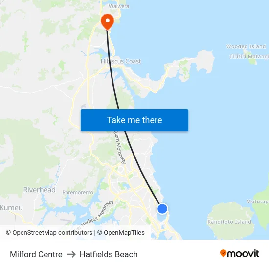 Milford Centre to Hatfields Beach map