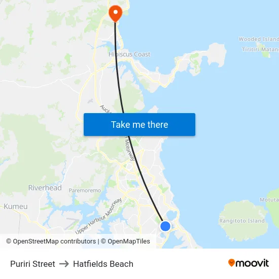 Puriri Street to Hatfields Beach map