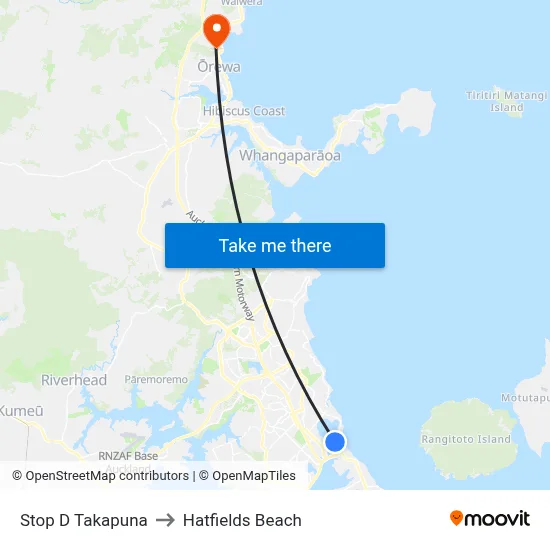 Stop D Takapuna to Hatfields Beach map