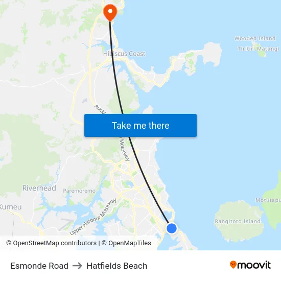 Esmonde Road to Hatfields Beach map