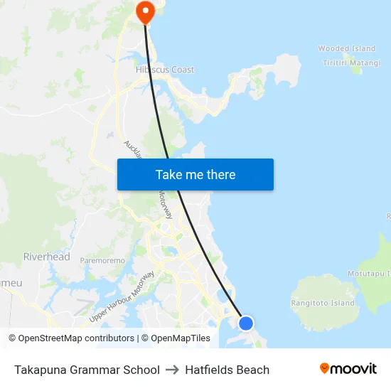Takapuna Grammar School to Hatfields Beach map