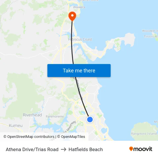 Athena Drive/Trias Road to Hatfields Beach map