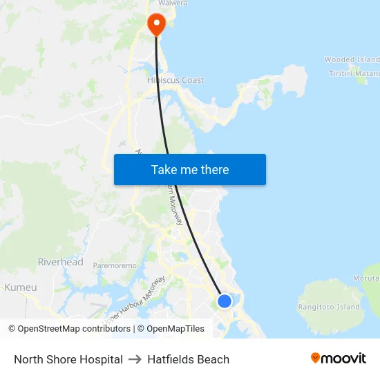 North Shore Hospital to Hatfields Beach map