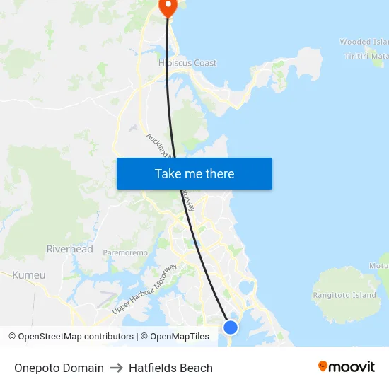 Onepoto Domain to Hatfields Beach map