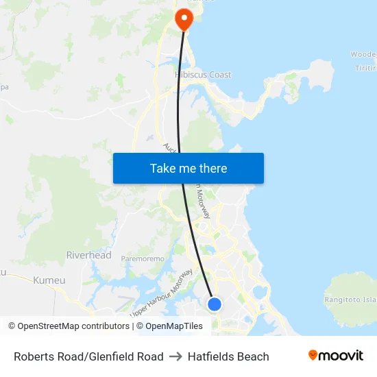 Roberts Road/Glenfield Road to Hatfields Beach map