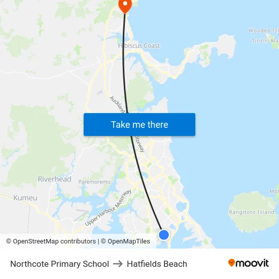 Northcote Primary School to Hatfields Beach map