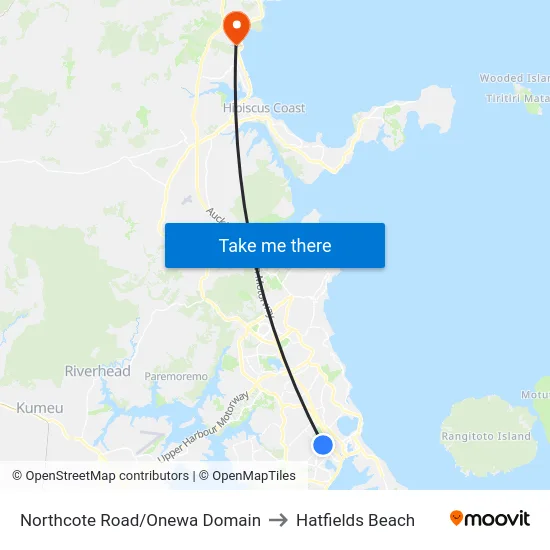 Northcote Road/Onewa Domain to Hatfields Beach map