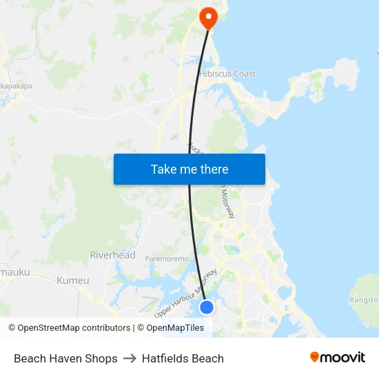 Beach Haven Shops to Hatfields Beach map