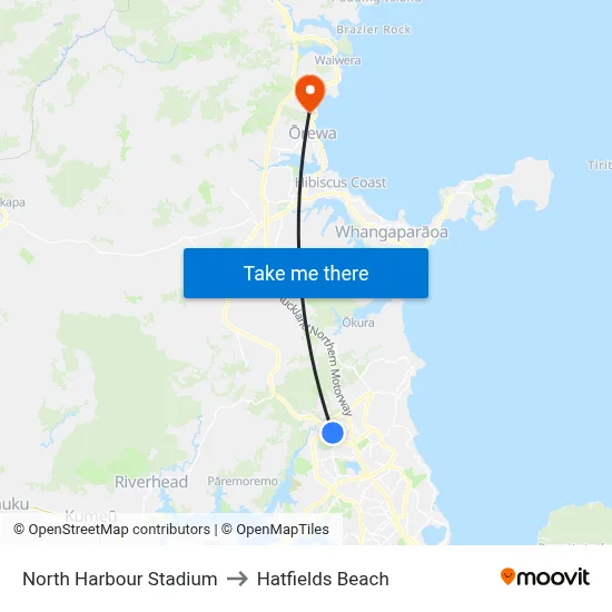North Harbour Stadium to Hatfields Beach map
