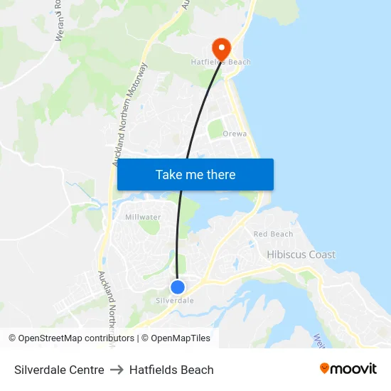 Silverdale Centre to Hatfields Beach map
