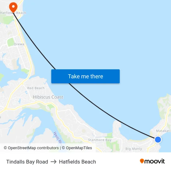 Tindalls Bay Road to Hatfields Beach map