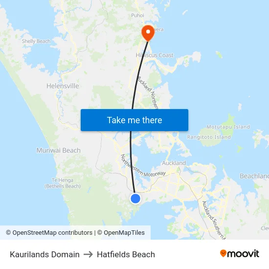 Kaurilands Domain to Hatfields Beach map