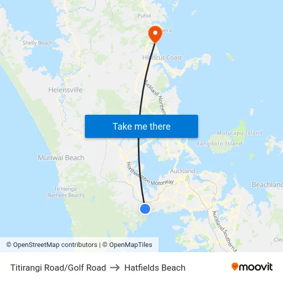 Titirangi Road/Golf Road to Hatfields Beach map
