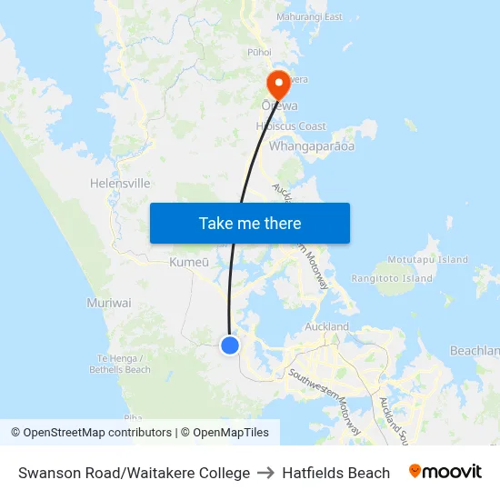 Swanson Road/Waitakere College to Hatfields Beach map