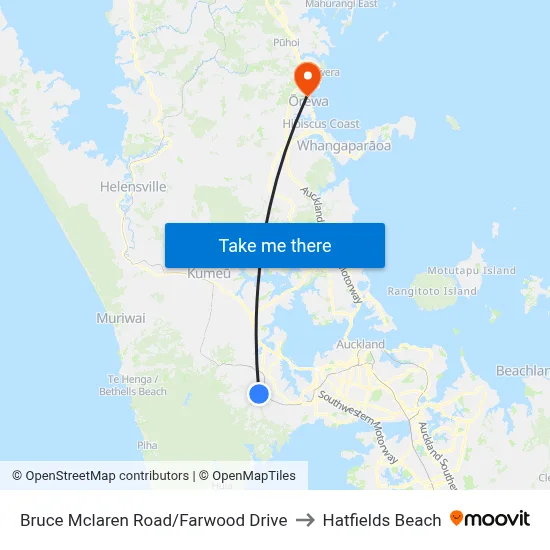 Bruce Mclaren Road/Farwood Drive to Hatfields Beach map