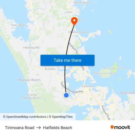 Tirimoana Road to Hatfields Beach map