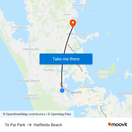 Te Pai Park to Hatfields Beach map