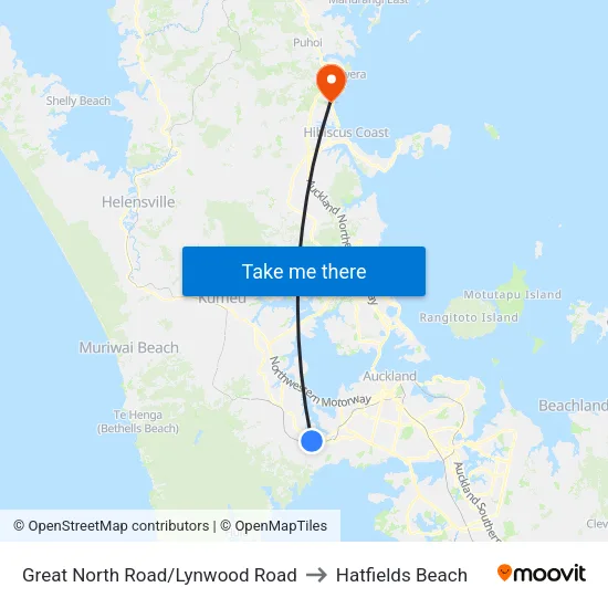Great North Road/Lynwood Road to Hatfields Beach map