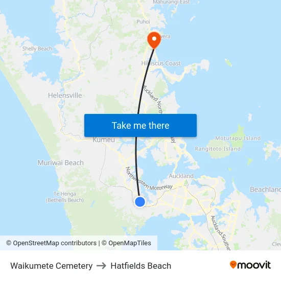 Waikumete Cemetery to Hatfields Beach map