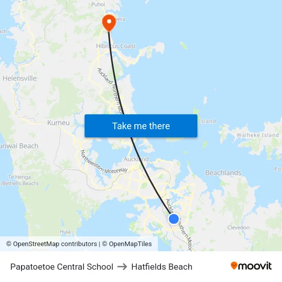 Papatoetoe Central School to Hatfields Beach map