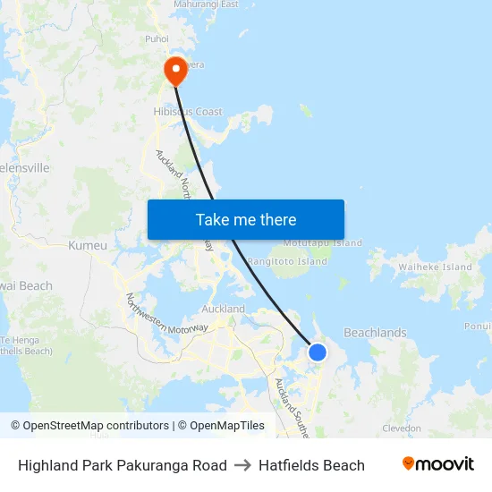 Highland Park Pakuranga Road to Hatfields Beach map