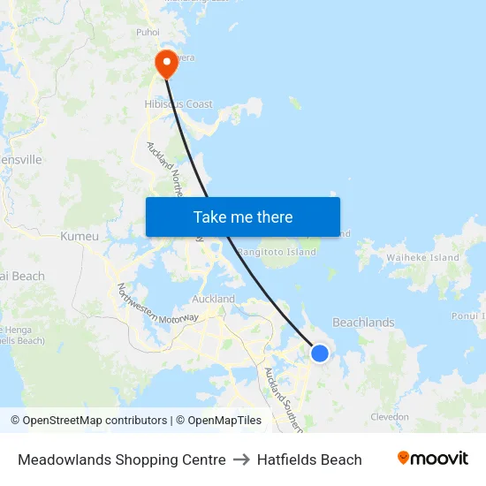 Meadowlands Shopping Centre to Hatfields Beach map