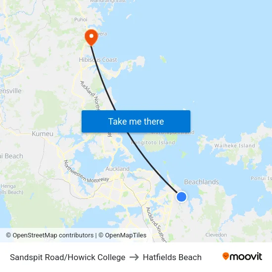 Sandspit Road/Howick College to Hatfields Beach map