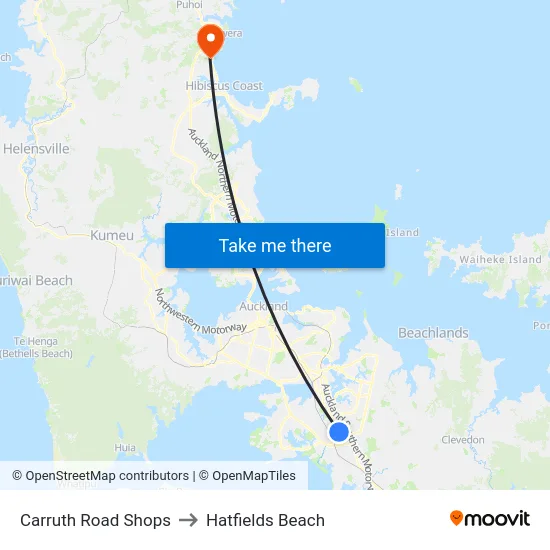 Carruth Road Shops to Hatfields Beach map
