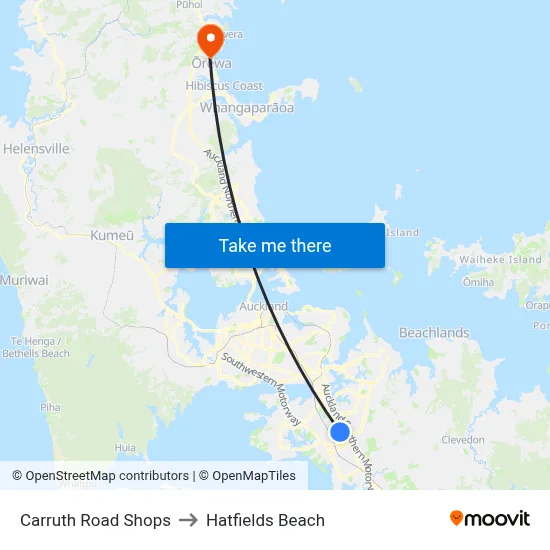 Carruth Road Shops to Hatfields Beach map