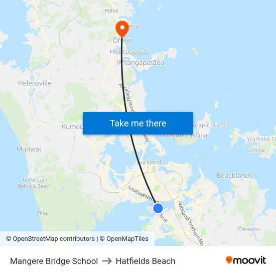 Mangere Bridge School to Hatfields Beach map