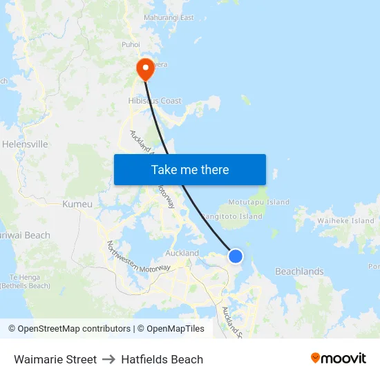 Waimarie Street to Hatfields Beach map