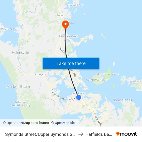 Symonds Street/Upper Symonds Street to Hatfields Beach map