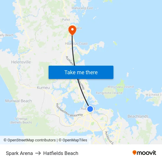 Spark Arena to Hatfields Beach map