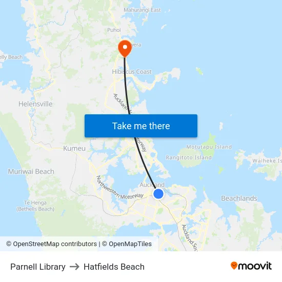 Parnell Library to Hatfields Beach map