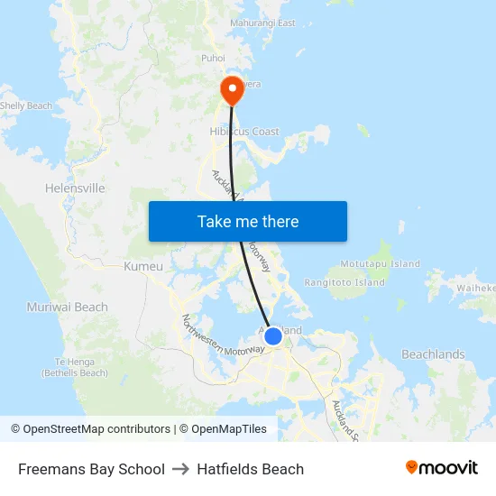 Freemans Bay School to Hatfields Beach map