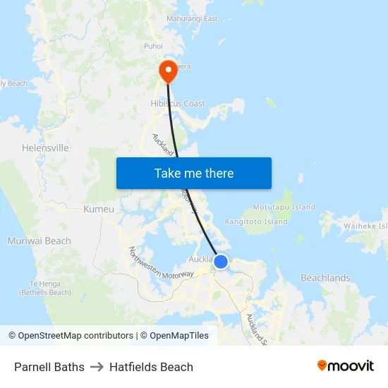 Parnell Baths to Hatfields Beach map