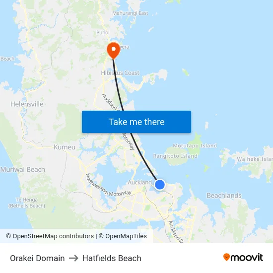 Orakei Domain to Hatfields Beach map