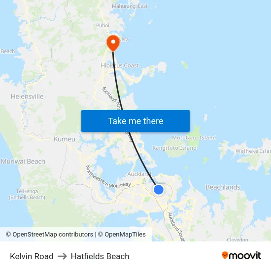 Kelvin Road to Hatfields Beach map