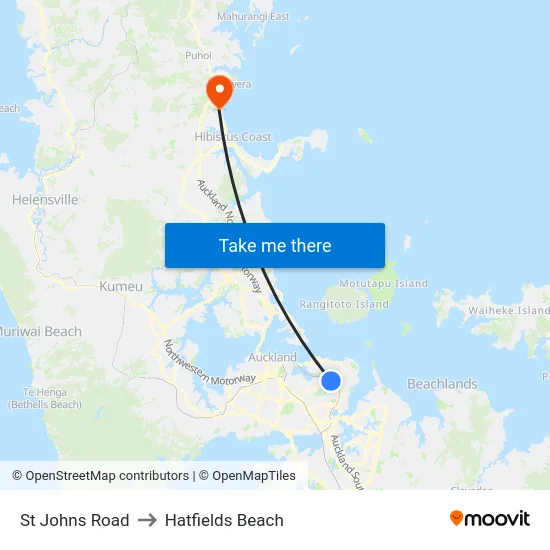 St Johns Road to Hatfields Beach map