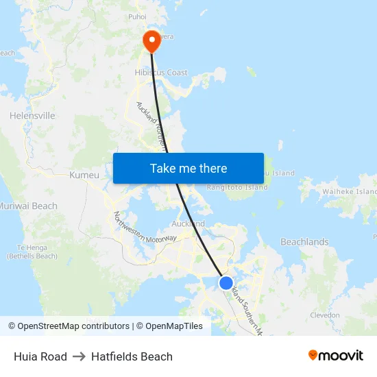 Huia Road to Hatfields Beach map