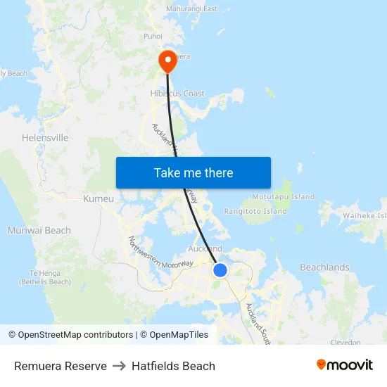 Remuera Reserve to Hatfields Beach map