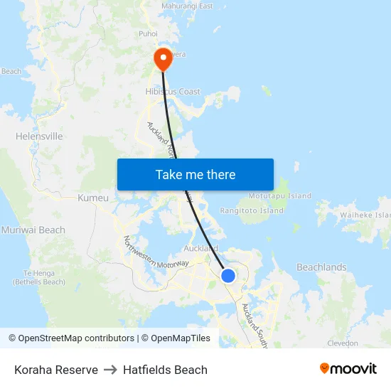 Koraha Reserve to Hatfields Beach map