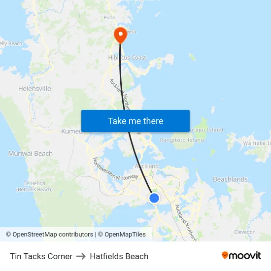 Tin Tacks Corner to Hatfields Beach map