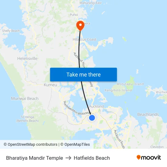Bharatiya Mandir Temple to Hatfields Beach map