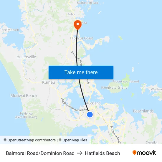 Balmoral Road/Dominion Road to Hatfields Beach map