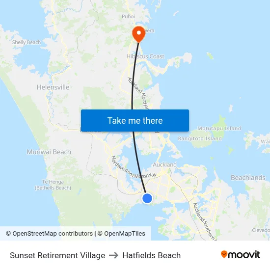 Sunset Retirement Village to Hatfields Beach map