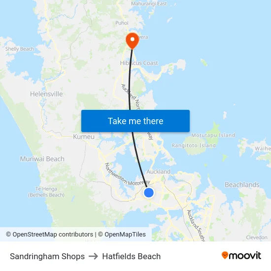 Sandringham Shops to Hatfields Beach map